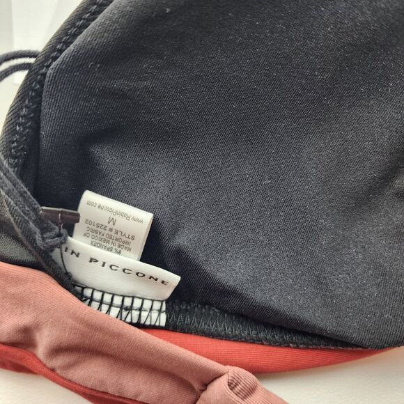 Robin Piccone Billie Halter Twist Bikini Top Womens Medium Black Rose Tie Neck - Picture 6 of 9